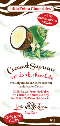 Little Zebra Chocolates Coconut Supreme 72% Dark Choc 85g (Pack of 12)