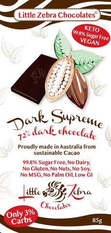 Little Zebra Chocolates Dark Supreme 72% Dark Choc 85g (Pack of 12)