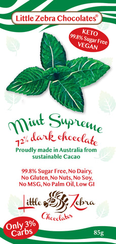 Little Zebra Chocolates Mint Supreme 72% Dark Choc 85g (Pack of 12)
