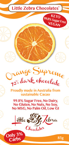 Little Zebra Chocolates Orange Supreme 72% Dark Choc 85g (Pack of 12)