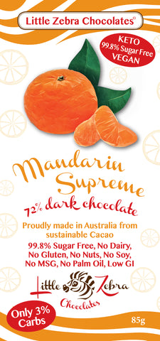 Little Zebra Chocolates Mandarin Supreme 72% Dark Choc 85g (Pack of 12)