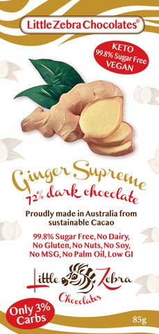 Little Zebra Chocolates Ginger Supreme 72% Dark Choc 85g (Pack of 12)