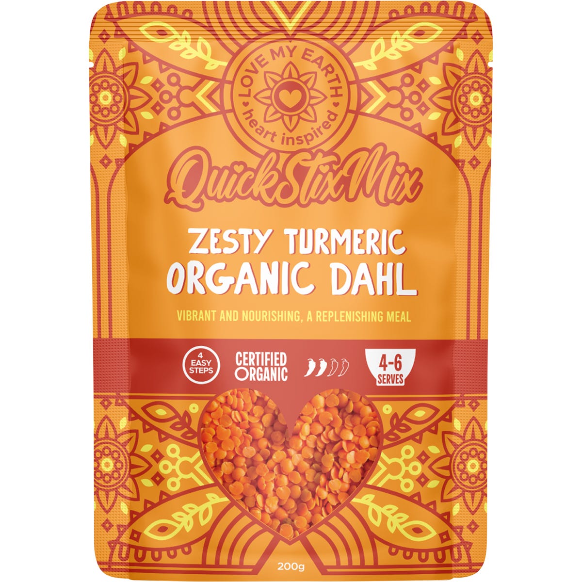 Love My Earth Quick Stix Mix Organic Dahl Zesty Turmeric 200g