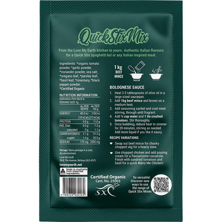 Love My Earth Quick Stix Mix Organic Recipe Base Bolognese 10x45g