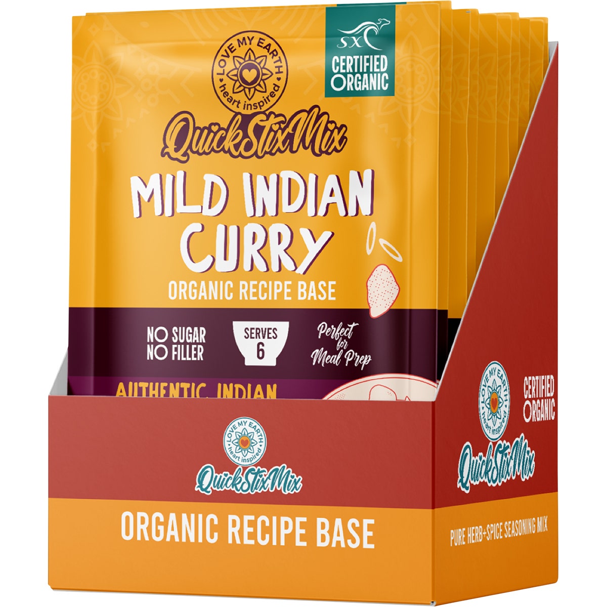 Love My Earth Quick Stix Mix Organic Recipe Base Mild Indian Curry 10x45g
