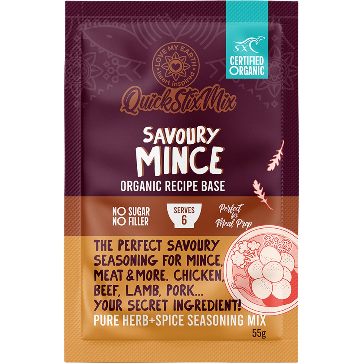 Love My Earth Quick Stix Mix Organic Recipe Base Savoury Mince 10x55g