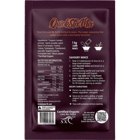 Love My Earth Quick Stix Mix Organic Recipe Base Savoury Mince 10x55g