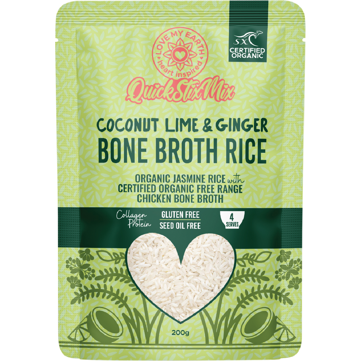 Love My Earth Quick Stix Mix Organic Bone Broth Rice Coco Lime Ginger 200g