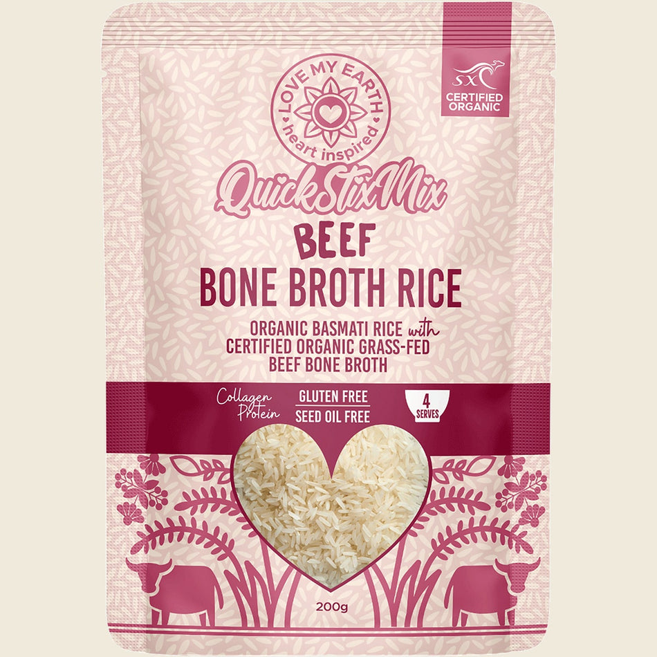 Love My Earth Quick Stix Mix Organic Bone Broth Rice Beef 200g