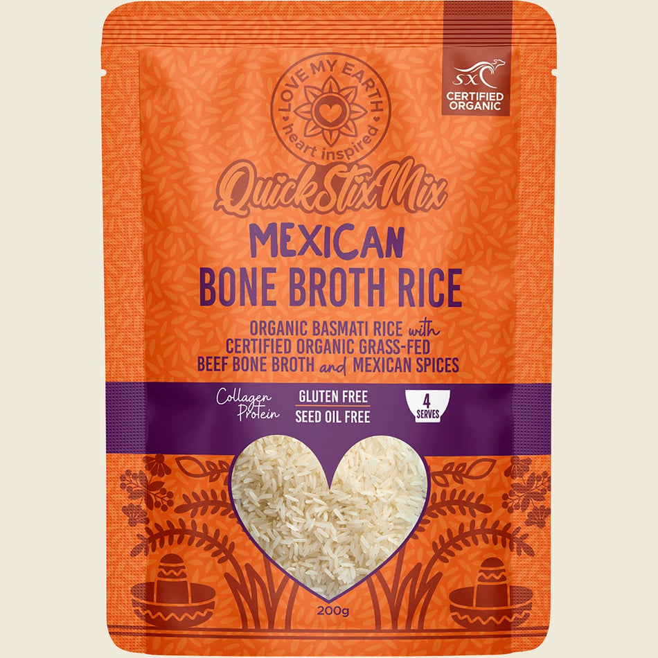 Love My Earth Quick Stix Mix Organic Bone Broth Rice Mexican 200g