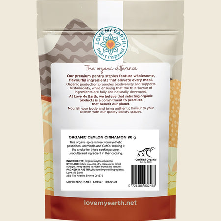 Love My Earth Organic Ceylon Cinnamon 80g