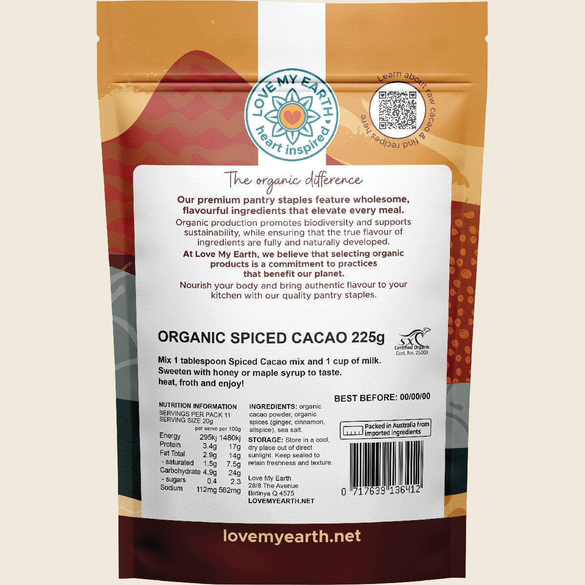 Love My Earth Organic Spiced Cacao Hot Chocolate 225g
