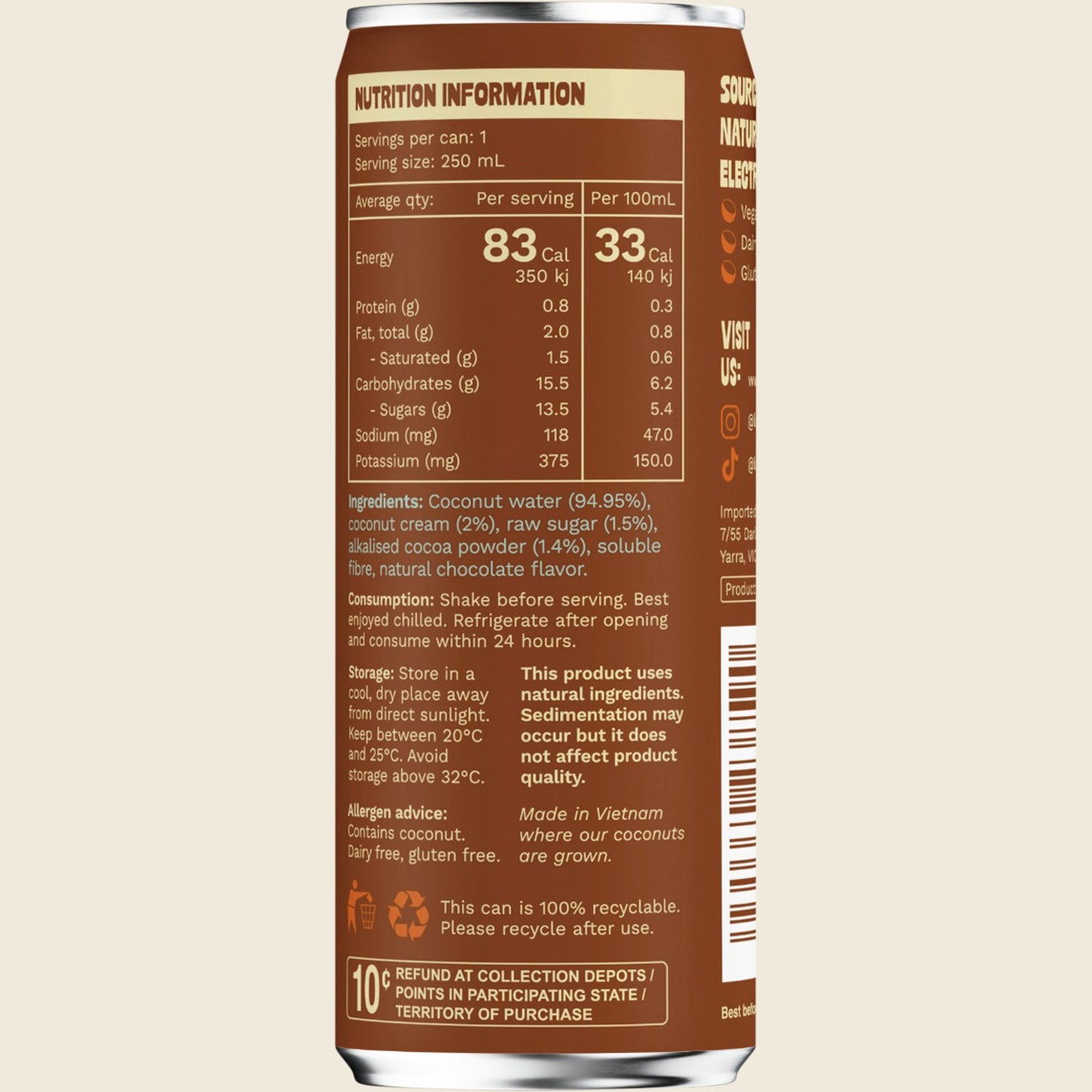 Locao Chocolate Coconut Water 24x250ml