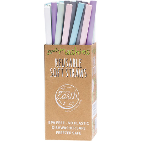 LITTLE MASHIES Reusable Soft Silicone Straws + Brushes x50
