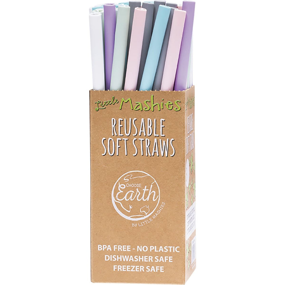 LITTLE MASHIES Reusable Soft Silicone Straws + Brushes x50