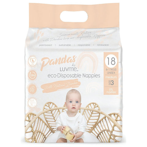 Pandas by Luvme ECO Disposable Nappies Medium (6-11kg) 18 Pk (Pack of 4)