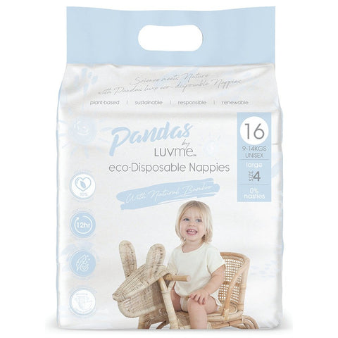 Pandas by Luvme ECO Disposable Nappies Large (9-14kg)16 Pk (Pack of 4)