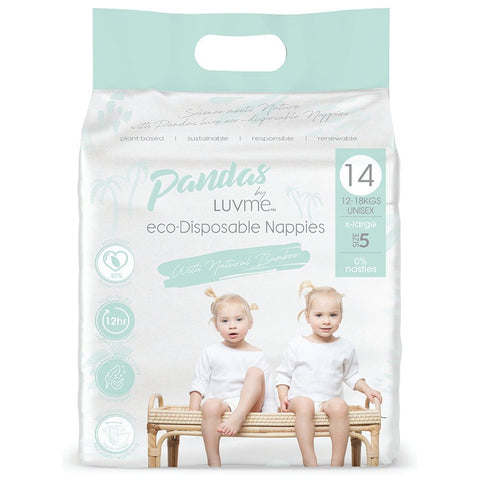 Pandas by Luvme ECO Disposable Nappies Xlarge (12-18kg)14 Pk (Pack of 4)