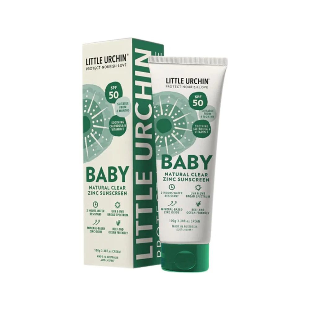 Little Urchin Natural Baby Sunscreen Clear Zinc Spf 50 100g