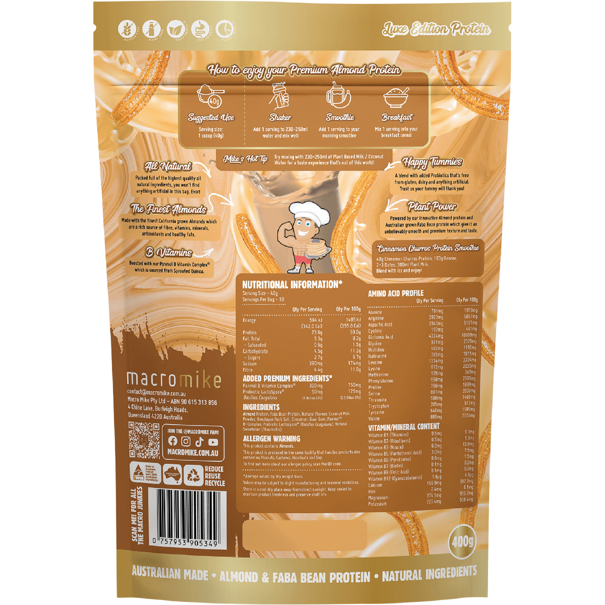 Macro Mike Premium Almond Protein Cinnamon Churros 400g