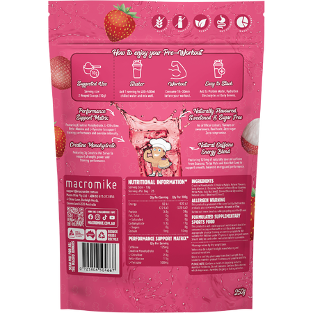 Macro Mike Pre-Workout Lychee Strawberry Crush 250g