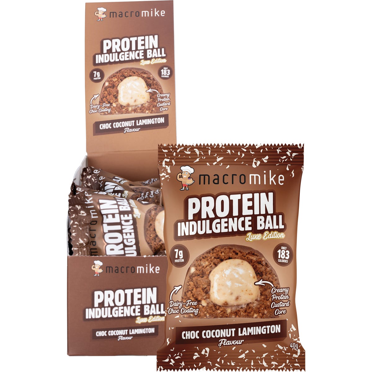 MACRO MIKE Protein Indulgence Ball Choc Coconut Lamington 12x40g