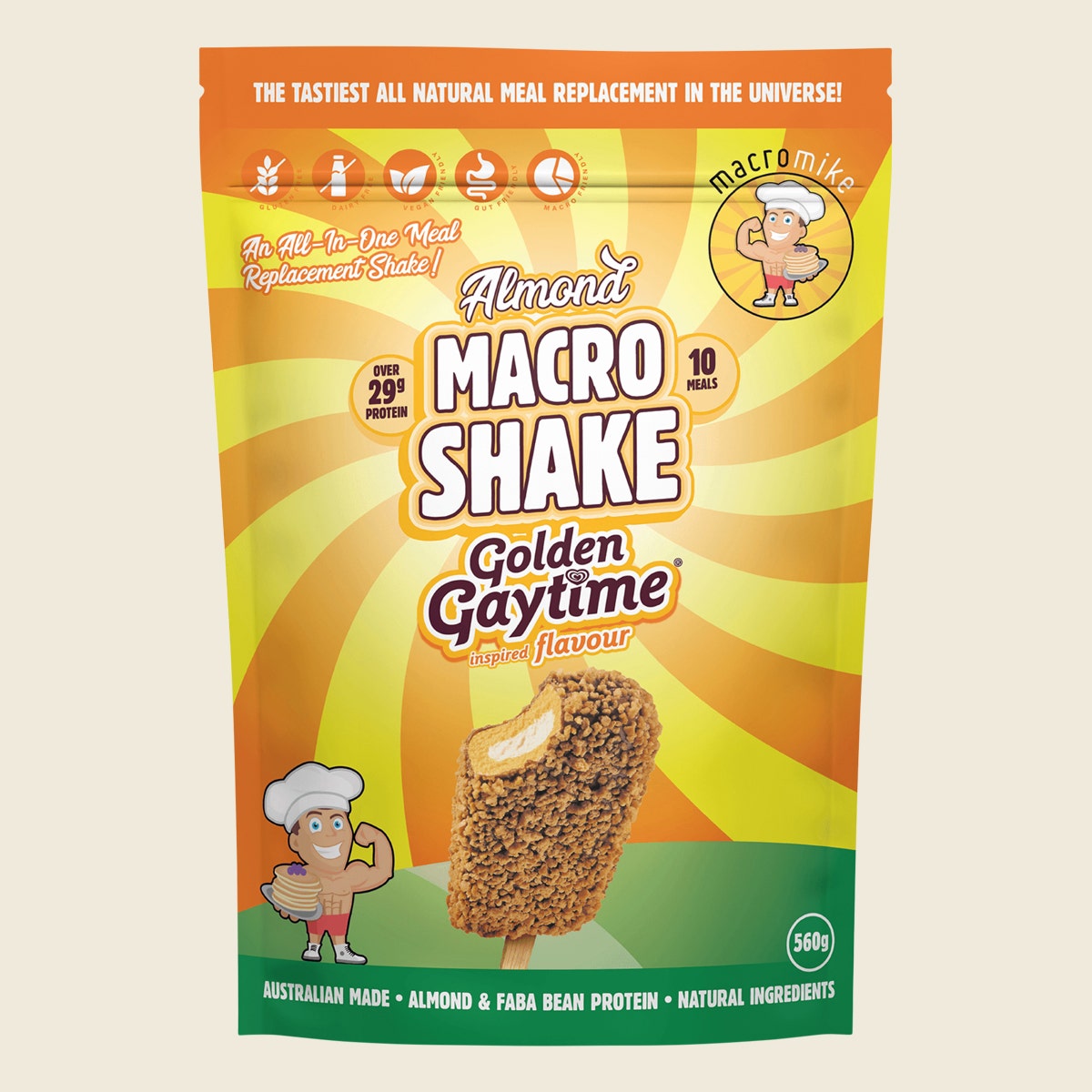 Macro Mike Almond Macro Shake Meal Replacement Golden Gaytime Inspired 560g