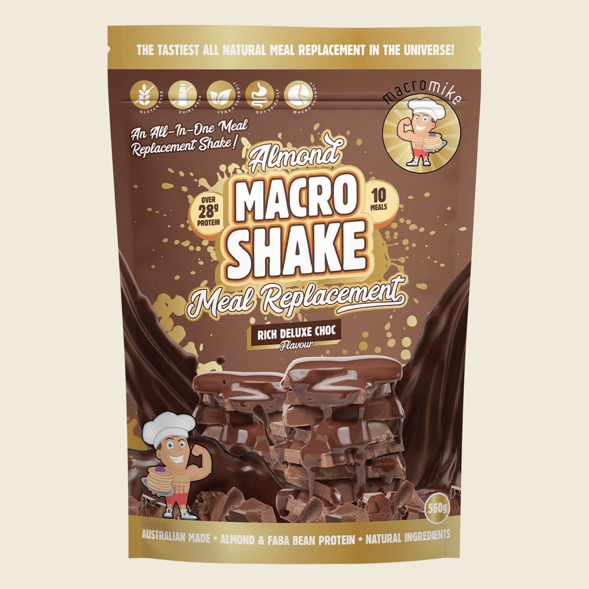 Macro Mike Almond Macro Shake Meal Replacement Rich Deluxe Choc 560g