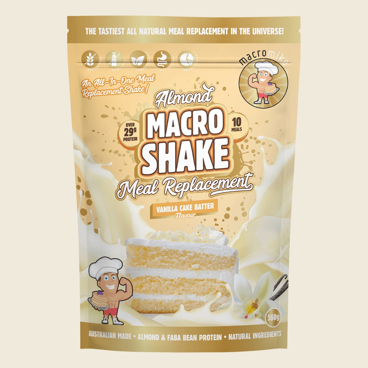 Macro Mike Almond Macro Shake Meal Replacement Vanilla Cake Batter 560g