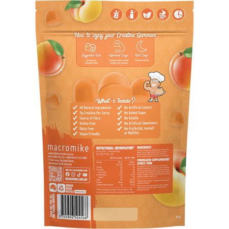 Macro Mike Creatine Gummies Peach Lolly 180 Pack