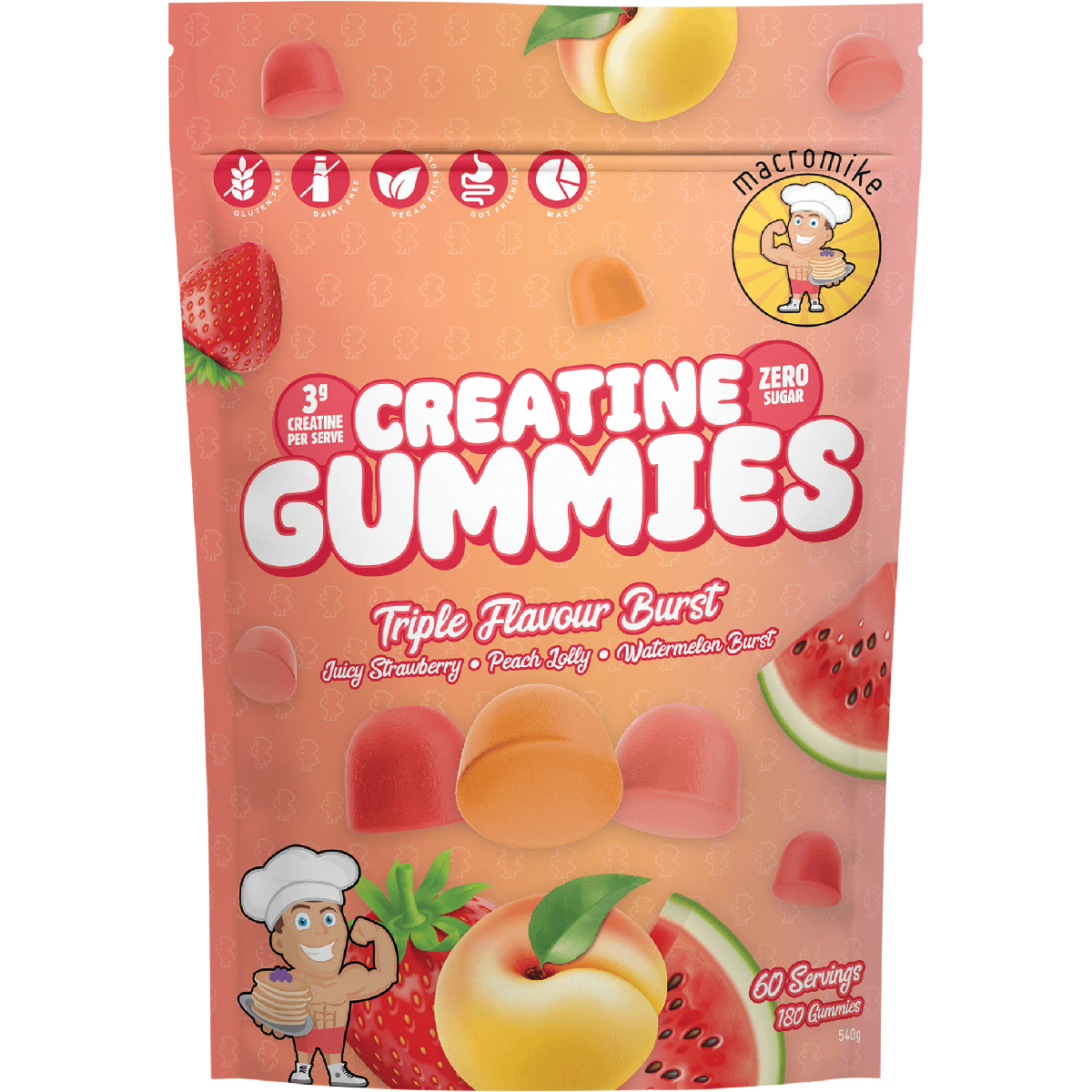 Macro Mike Creatine Gummies Triple Flavour Burst 180 Pack