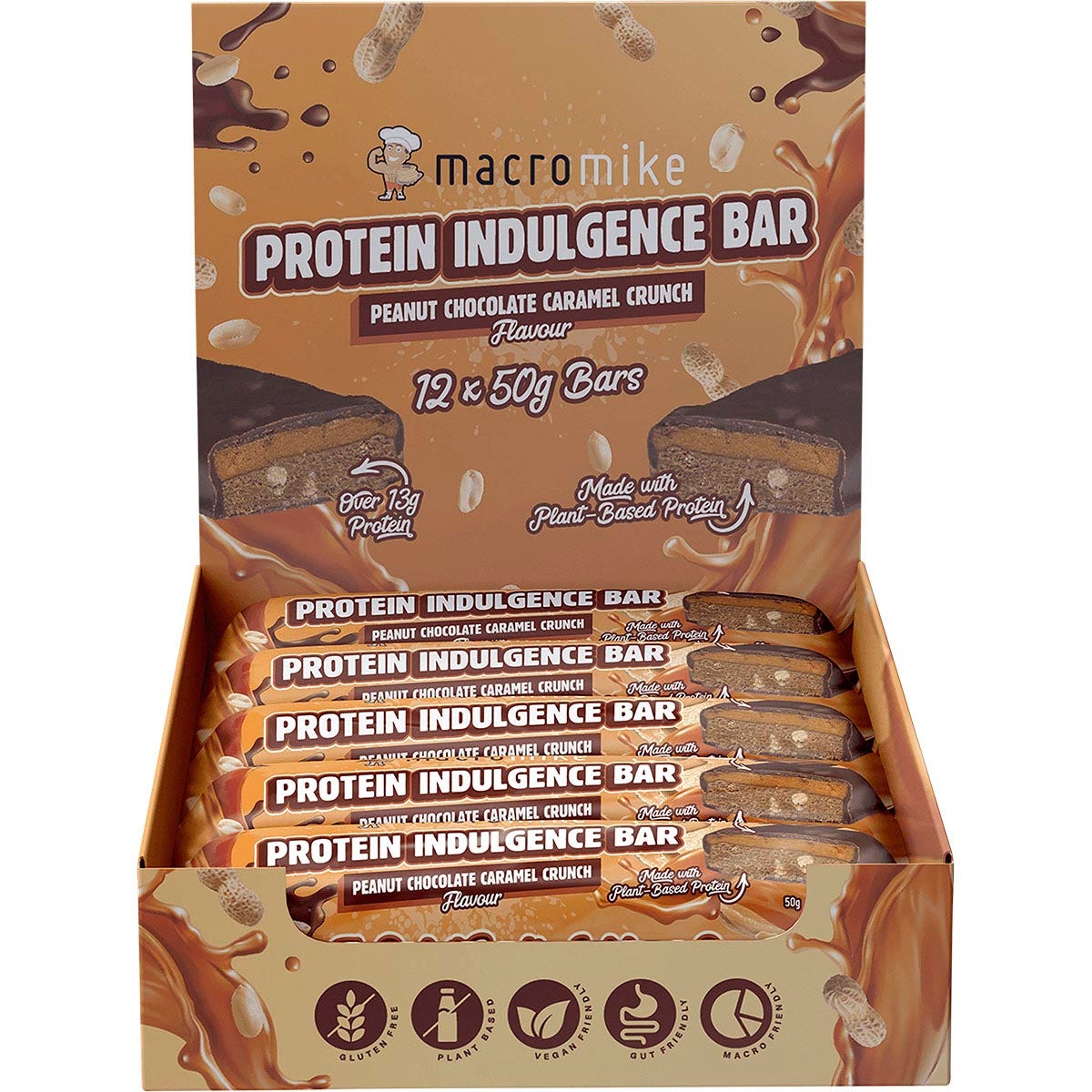Macro Mike Protein Indulgence Bar Peanut Choc Caramel Crunch 12x50g