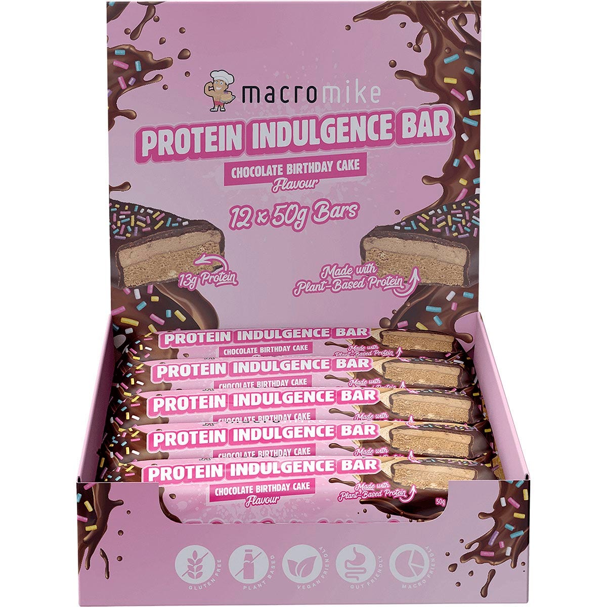 Macro Mike Protein Indulgence Bar Chocolate Birthday Cake 12x50g