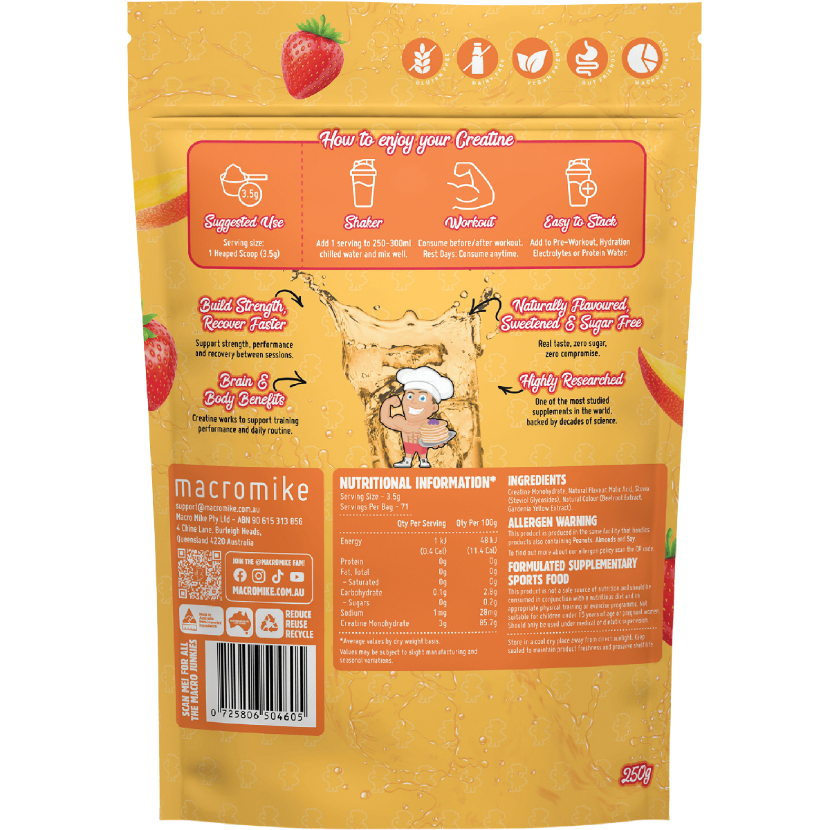 Macro Mike Creatine Monohydrate Strawberry Mango Crush 250g