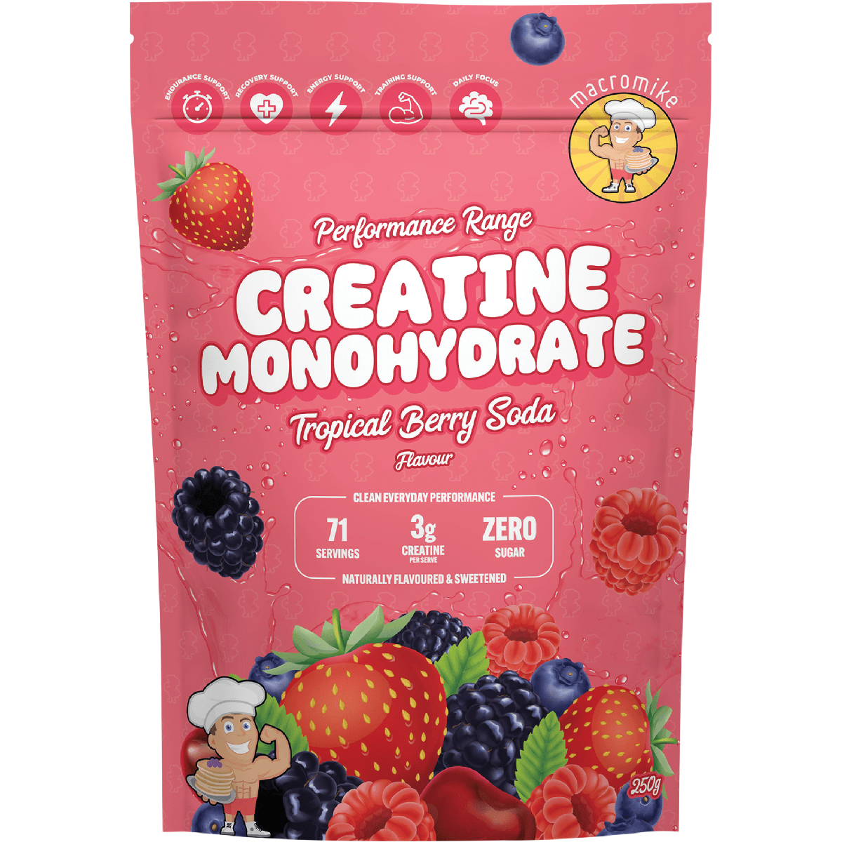Macro Mike Creatine Monohydrate Tropical Berry Soda 250g