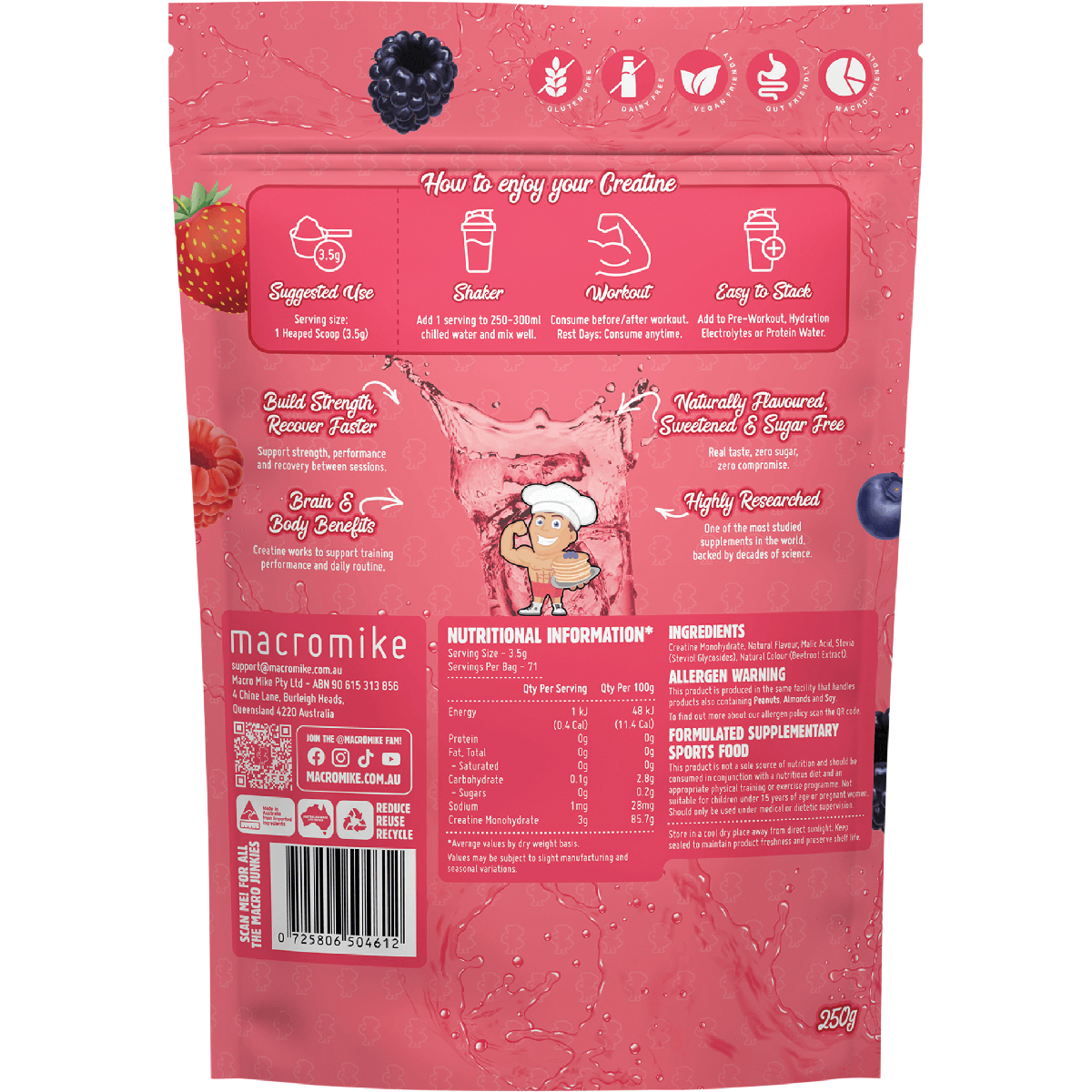 Macro Mike Creatine Monohydrate Tropical Berry Soda 250g