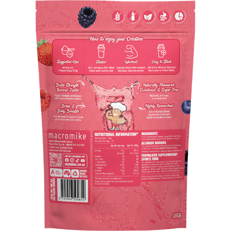 Macro Mike Creatine Monohydrate Tropical Berry Soda 250g