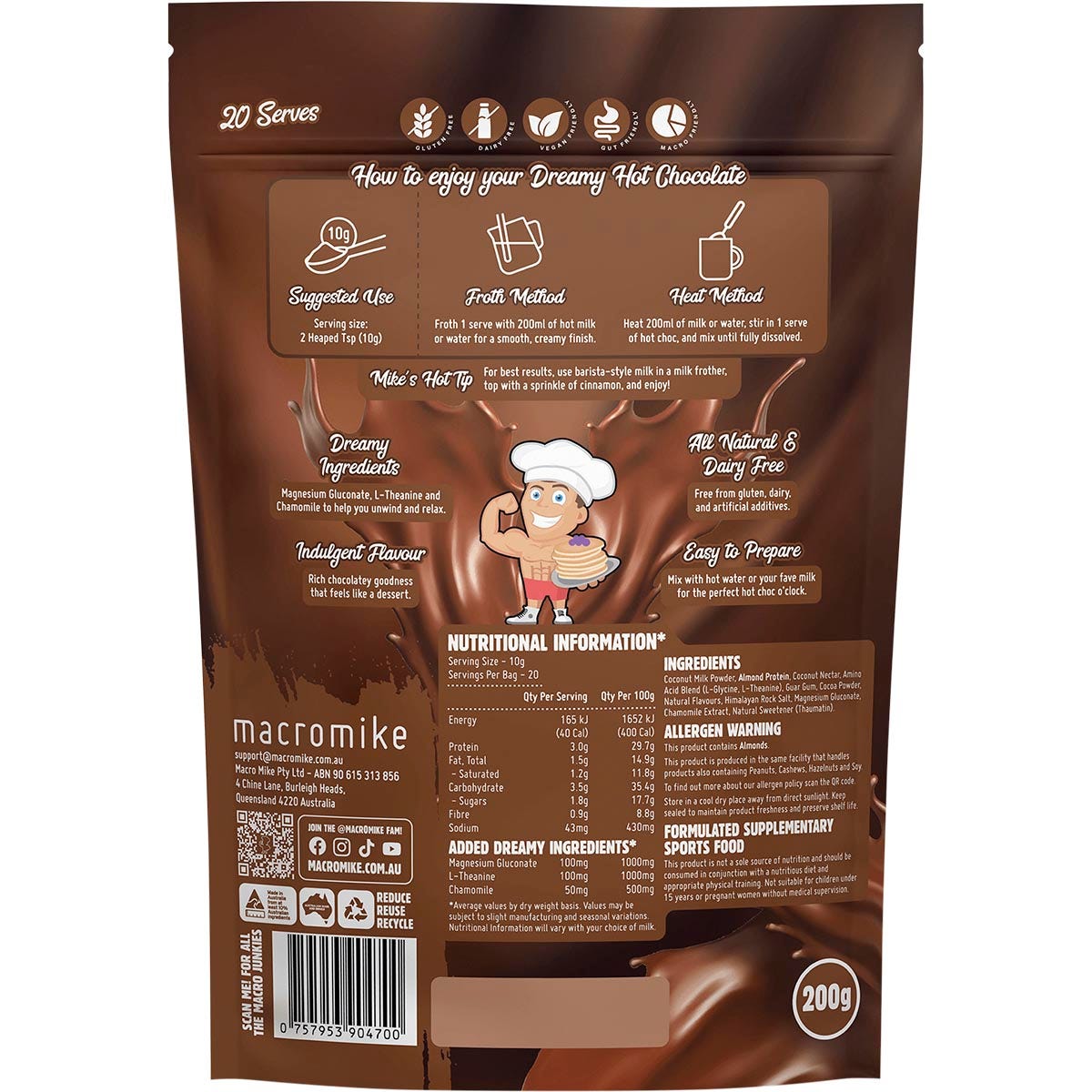 MACRO MIKE Dreamy Hot Chocolate Creamy Rich Choc 200g