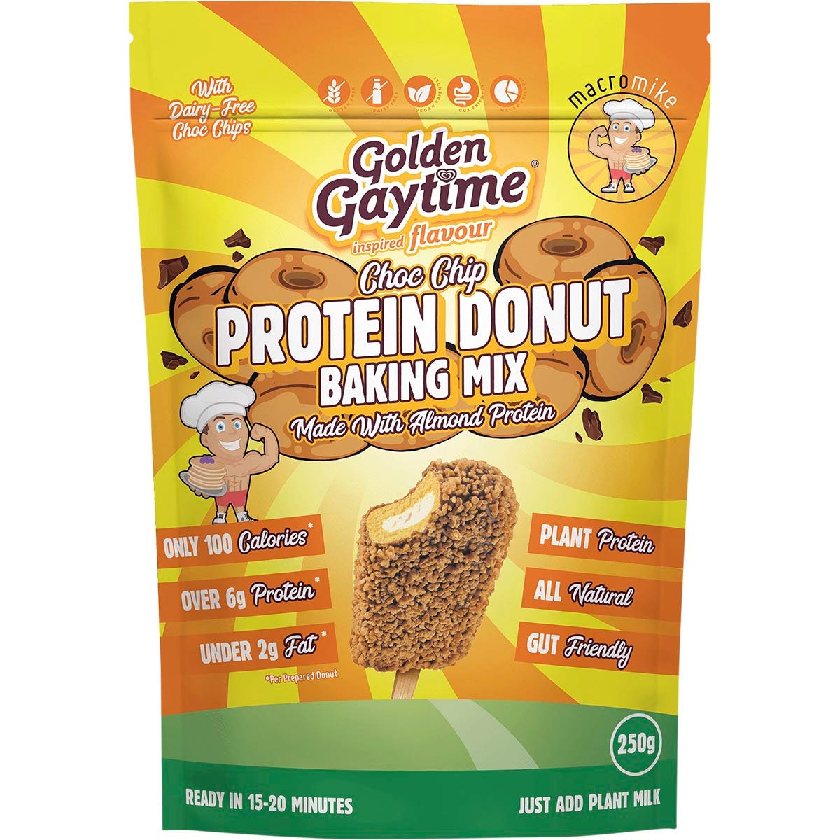 Macro Mike Protein Donut Baking Mix Golden Gaytime Choc Chip 250g