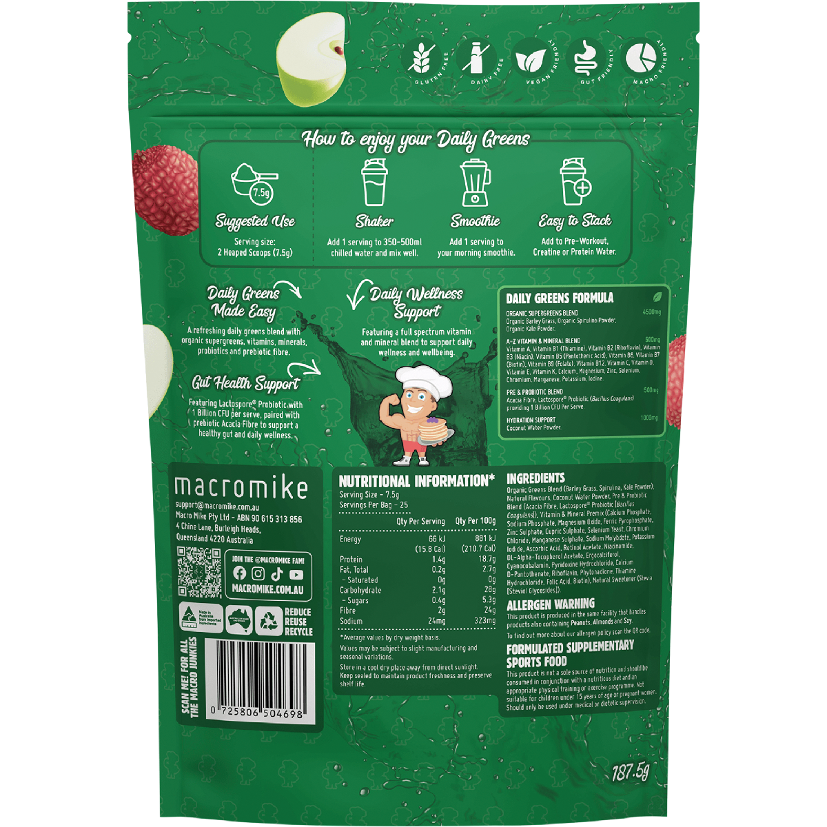 Macro Mike Daily Greens Apple Lychee Splash 187.5g