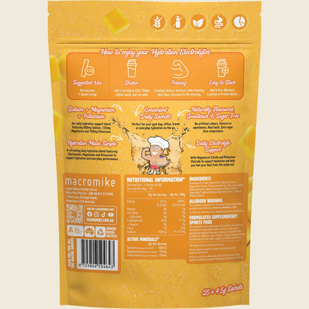Macro Mike Hydration Electrolytes Sachets Tropical Mango Slush 25x4.5g