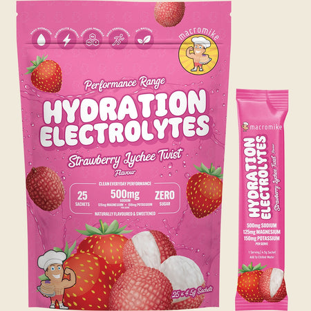 Macro Mike Hydration Electrolytes Sachets Strawberry Lychee 25x4.5g