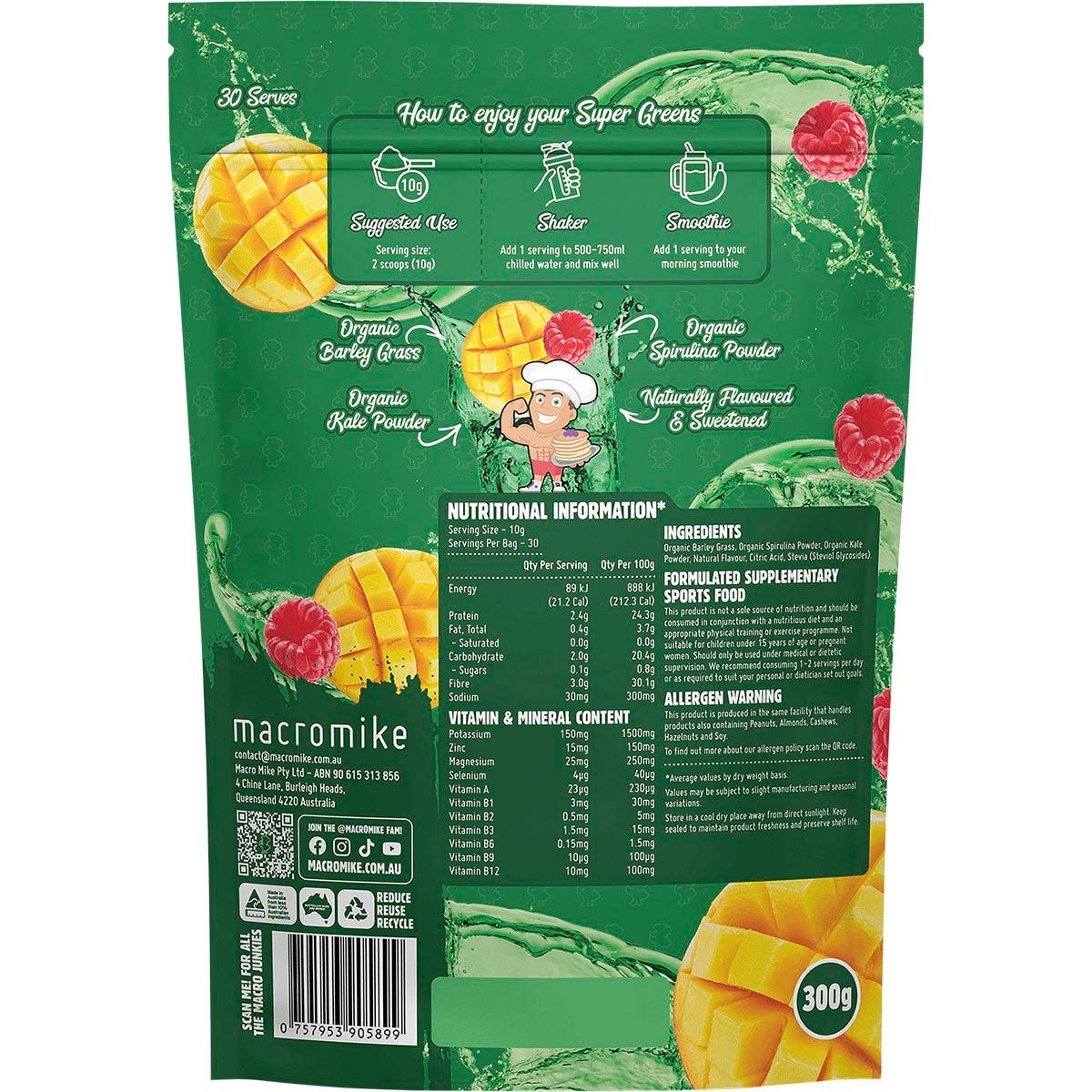 Macro Mike Super Greens Mango Raspberry Splash 300g