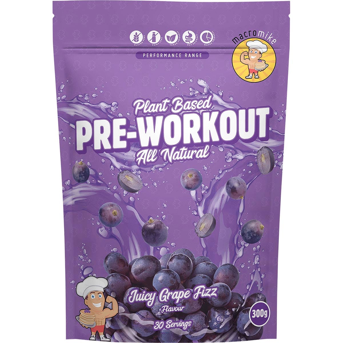 Macro Mike Plant Based Pre Workout Juicy Grape Fizz 300g