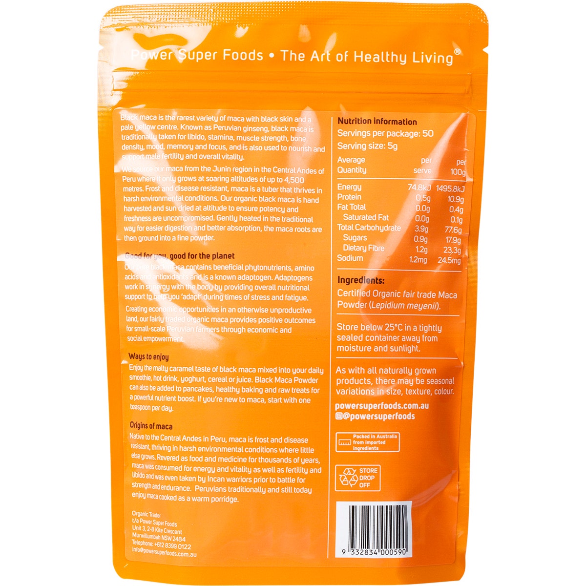 POWER SUPER FOODS Black Maca Powder The Origin Series 250g