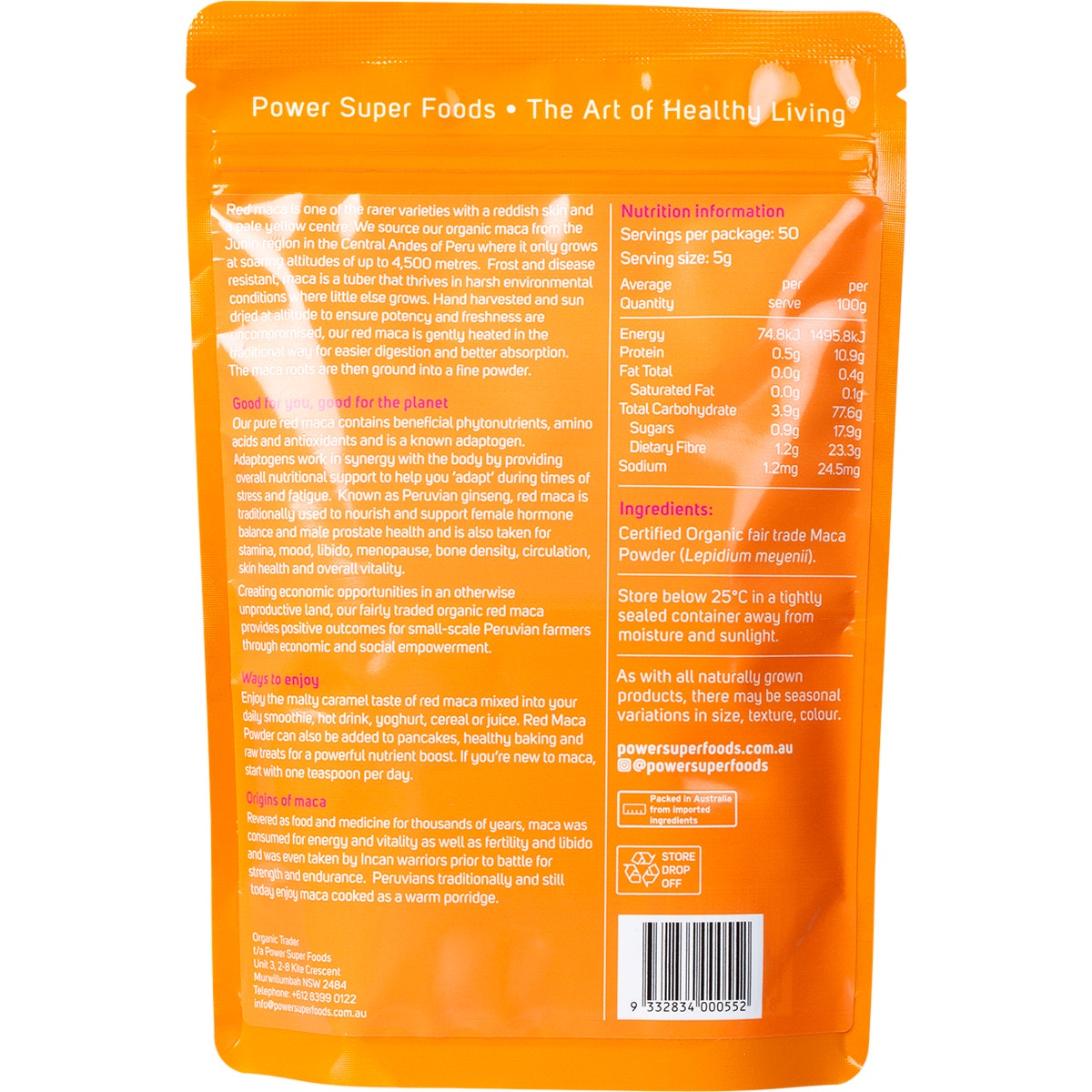 POWER SUPER FOODS Red Maca Powder The Origin Series 250g