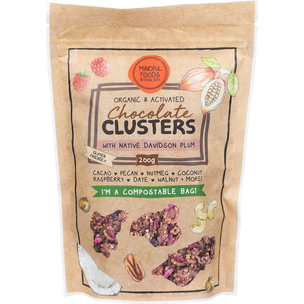 MINDFUL FOODS Chocolate Clusters Davidson Plum Organic & Activated 200g