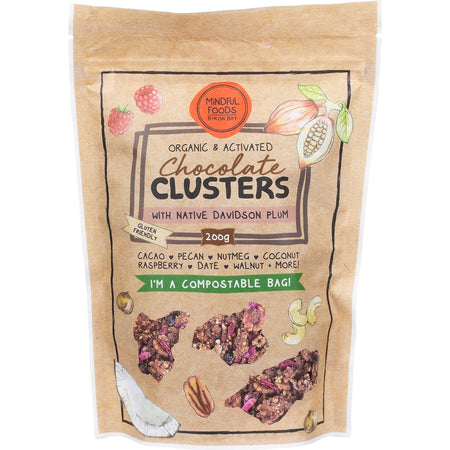 MINDFUL FOODS Chocolate Clusters Davidson Plum Organic & Activated 200g