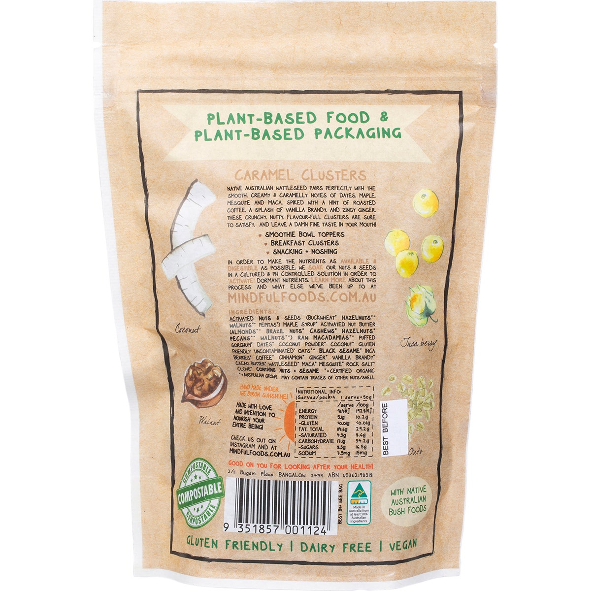 MINDFUL FOODS Caramel Clusters Native Wattle Seed Organic & Activated 200g