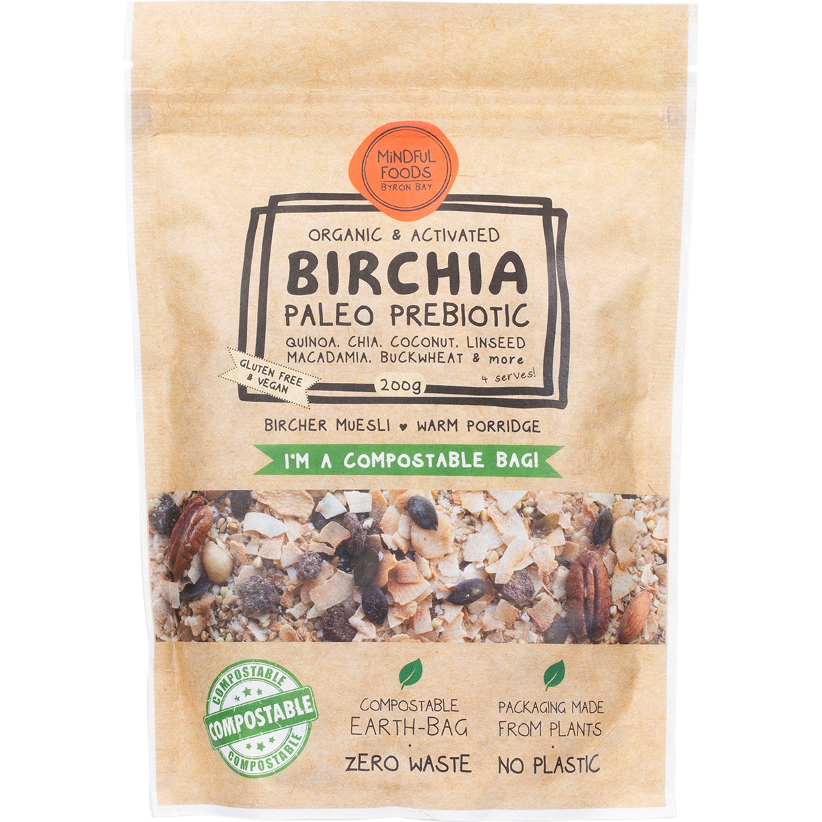 MINDFUL FOODS Birchia Paleo Prebiotic Granola Organic & Activated 200g